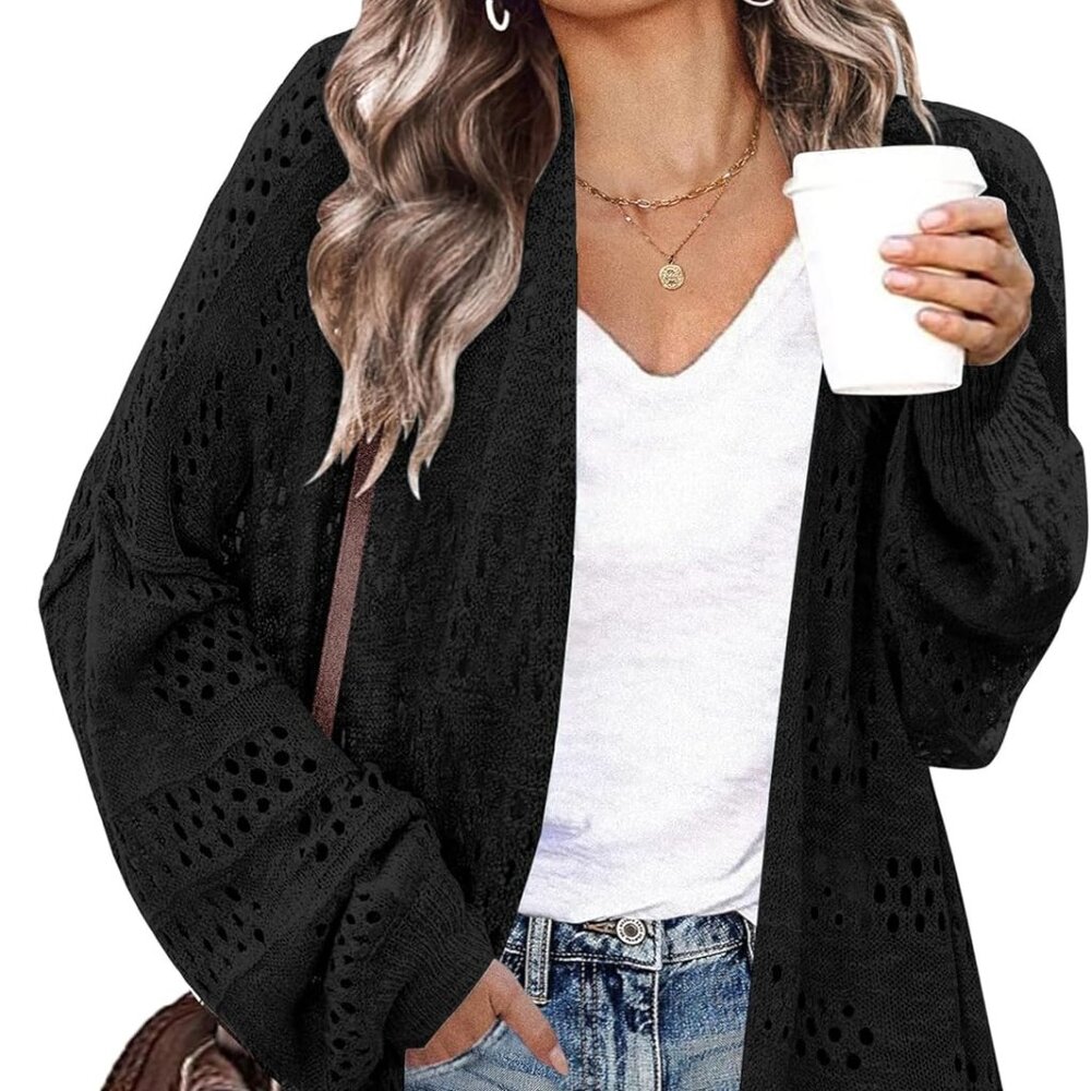 Crochet Cardigan Kimonos Boho Long Sleeve Open Front Knitted Sweater XL